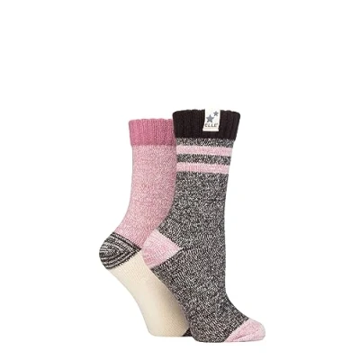 Image of Elle Women&#039;s Ribbed Boot Socks Feminine, Chunky and Soft, For the Outdoors, Walking Hiking in a Multipack of 2 Size 4 8 Smokey Pink