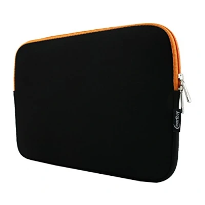 Image of Emartbuy Black/Orange 11.6 12.2 Inch Water Resistant Neoprene Soft Zip Case Cover Sleeve with Orange Interior &amp; Compatible Laptops Listed Below