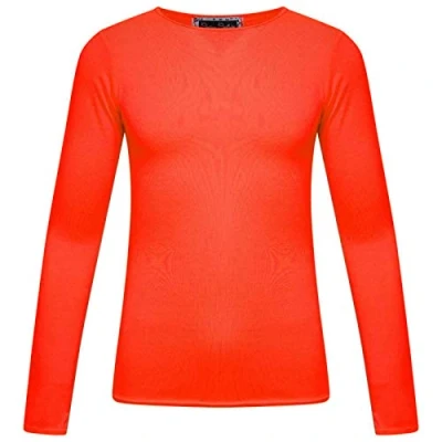 Image of Hiffy Kids Unisex Plain Basic Top Long Sleeve Girls Boys Uniform T Shirt Tops (Neon Orange, 7 8 Years)