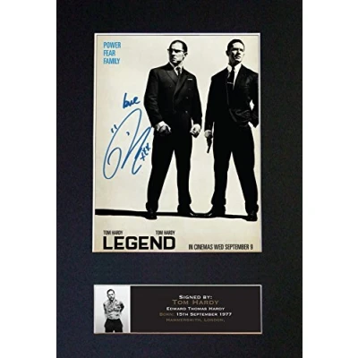 Image of LEGEND KRAYS Tom Hardy Signed Autograph Mounted Photo Reproduction Print A4 Rare (297 x 210mm) #575 (Mount &amp; (Not Framed))