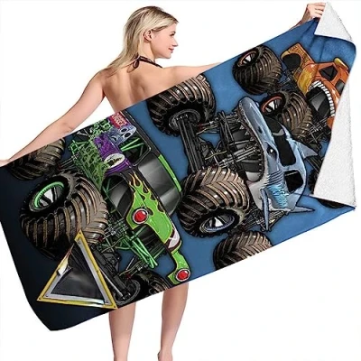 Image of IMFLY Moter Jam Beach Towel for Children, with Name, Microfibre Towels, Bath Towel, Large Travel Beach, Sauna (W, 70 x 140 cm)