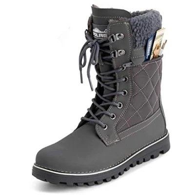 Image of Polar Womens Memory Foam Outside Pocket Inside Zip Thermal Waterproof Deep Tread Rubber Sole Snow Boots Grey/Grey Shearling UK6/EU39 YC0619