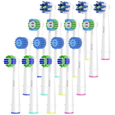 Image of 16pcs Replacement Brush Heads Compatible with Oral B Electric Toothbrushes. Pack of 4 Precision Clean,4 Cross 3D Whitening Clean and Sensitive