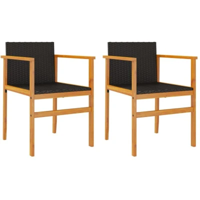 Image of vidaXL Garden Chairs 2 pcs Black Poly Rattan&amp;Solid Wood