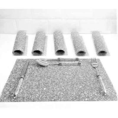 Image of Deenz 6PC Diamante SILVER TABLE MAT Crushed Diamond Romany Dining placemat