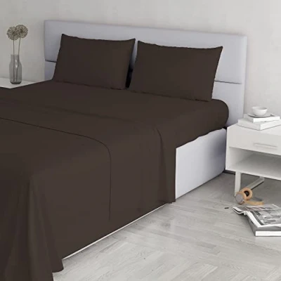 Image of Italian Bed Linen Elegant Set (Flat 250x300, Fitted Sheet 170x200cm+2 Pillowcases 52x82cm), Brown, DOUBLE
