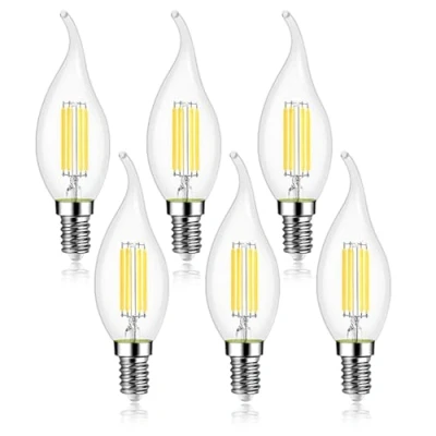 Image of EXTRASTAR E14 Led Filament Flame Candle Bulbs 4W, 470LM 40W Equivalent, C35 SES Small Edison Screw Light Bulbs, Cool White 6500K Daylight, Non dimmable, Pack of 6
