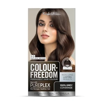 Image of Colour Freedom Natural Brown Permanent Hair Colour. Formulated with PurePlex to Protect, Restore and Nourish. 100% Grey Coverage. 5.0 Rich by Knight &amp; Wilson