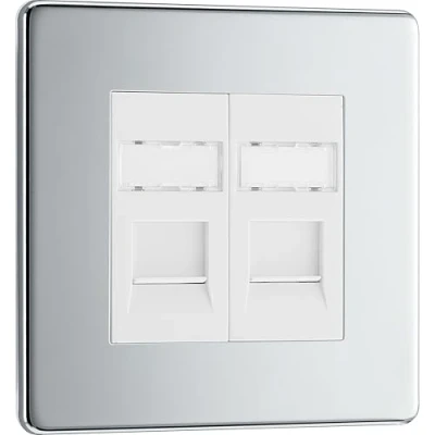 Image of BG Nexus Flat Plate Screwless Double RG45 Data Outlet Socket,Polished Chrome Finish
