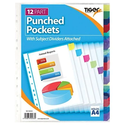 Image of Tiger A4 12 Part Punched Pocket Dividers Filing Project, Index Tabs, Ideal for use in The Home/Work/Office/Business,ect..