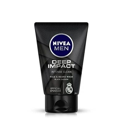Image of Nivea Men Deep Impact Intense Clean Face and Beard Wash Black Carbon, 100 ml (3.3 oz)(Ship from India)
