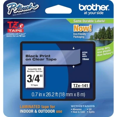 Image of Best Price Square TAPE, BLACK ON CLEAR, 18MM W, 8M L TZE 141 By BROTHER