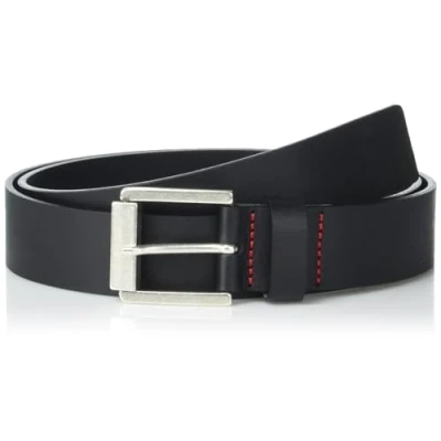 Image of HUGO Men&#039;s Gaston Square Buckle Leather Belt, Black Pepper, 34