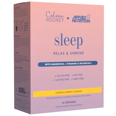 Image of Applied Nutrition Coleen Rooney Sleep Powder Magnesium &amp; Botanicals Infused Best Natural Support Vegan Rest Effective Stress Relief (14 Sachets 9g Each) (Lemon Honey)