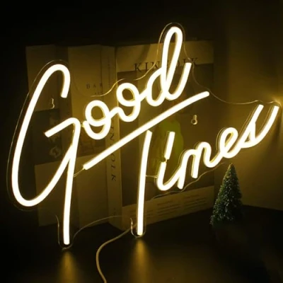 Image of Looklight Good Times Neon Sign Warm White Led Signs Letter Light Happy for Wall Decor, USB Up Bedroom Bar Game Room Wedding Birthday Anniversary Party
