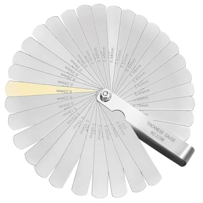Image of Feeler Gauges, 32 Blades 0.04 0.88 mm (0.0015 0.035 Inch) Thickness Gauge Stainless Steel Imperial And Metric Measuring Tool, Filler Gauge, For Gap Width.