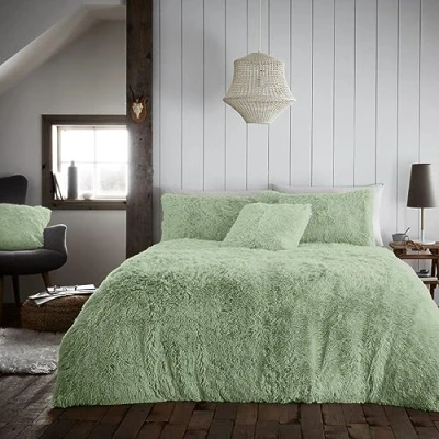 Image of GC GAVENO CAVAILIA Teddy Fleece Duvet Cover Double, Cuddle Fluffy Bedding Set, 3Pcs Thermal Warm Quilt Covers, Sage Green