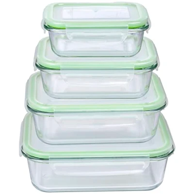 Image of alpina Food Storage Containers with Lids Glass 8 Pieces Container Box Microwave, Freezer, Over and Dishwasher Safe 370, 640, 1050, 1520 ml