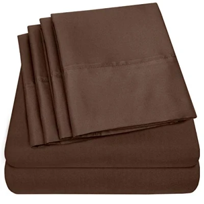 Image of Cal King Size Bed Sheets 6 Piece 1500 Supreme Collection Fine Brushed Microfiber Deep Pocket California Sheet Set Bedding 2 Extra Pillow Cases, Great Value, King, Brown