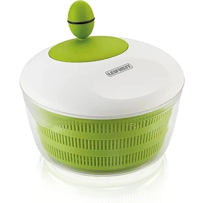 Image of Leifheit Salad Spinner Large, Healthy Eating Lettuce Spinner, Clear Serving Bowl, Colander Basket, Green and White, Dia 18.5 cm