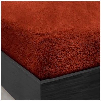 Image of GC GAVENO CAVAILIA Teddy Bear Double Fitted sheet Fleece Thermal Warm Plain Soft Cuddly Fluffy Bed Sheets Burnt Orange