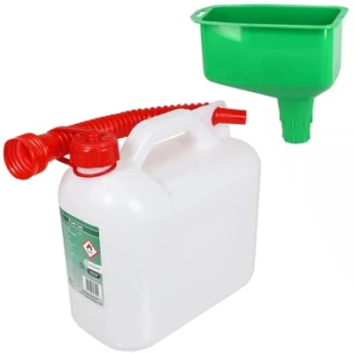 Image of SPARES2GO 5 Litre Fuel Can Petrol Diesel Jerry Canister with Flexible Spout + Funnel