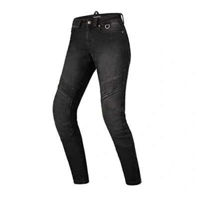 Image of SHIMA JESS Motorcycle Jeans for Women Breathable, Elastic, Regular Fit Biker Trousers Womens with Kevlar Layer, Slim Fit, CE Knee and Hip Armor Pads (Black, 28 Long)
