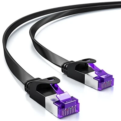 Image of deleyCON 30m (98.42 ft.) Flat Network Cable (Cat7 with 10 Gbit/s) Gigabit LAN RJ45 Ethernet Patch Installation for Internet Switch Router Modem Panel Black