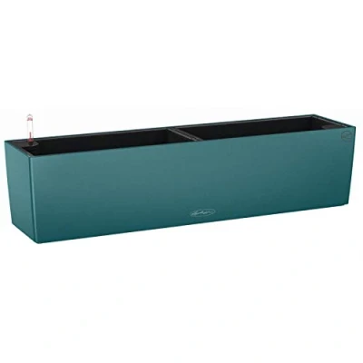 Image of Lechuza BALCONERA Color 80 Self Watering Planter Plastic Indoor/Outdoor Flower Plant Pot Table and Window Box with Drainage Hole H19 L80 W19 cm Petrol Blue
