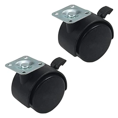 Image of MroMax Swivel Caster Wheels 2 Inch Nylon 360 Degree Rotate Top Plate Mounting Twin Wheel with Brake Black 2pcs