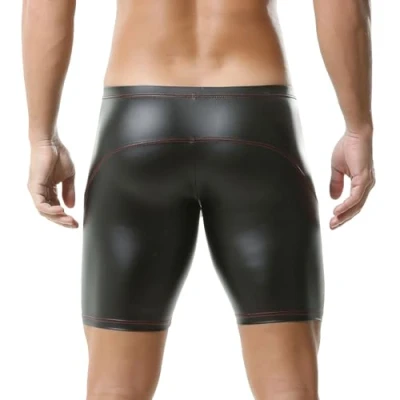 Image of YUFEIDA Men&#039;s Wet Look Boxers Shorts Faux Leather Half Tights Leggings Swimwear Trunks Pants(L)