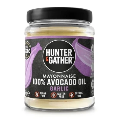 Image of Hunter &amp; Gather Garlic Avocado Oil Mayonnaise 250g Seed Free I Made with Pure British Range Egg Yolk Paleo, Keto, Sugar and Gluten Mayo
