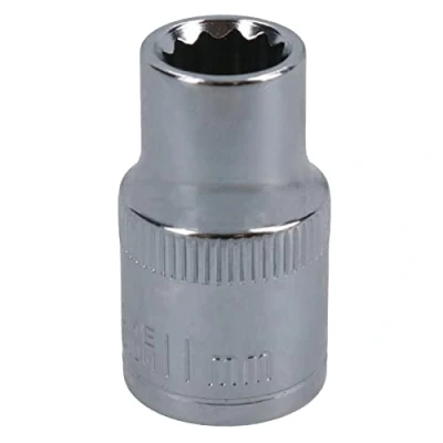 Image of 11mm 1/2in Drive Shallow Metric MM Socket 12 Sided Bi Hex Knurled Ring