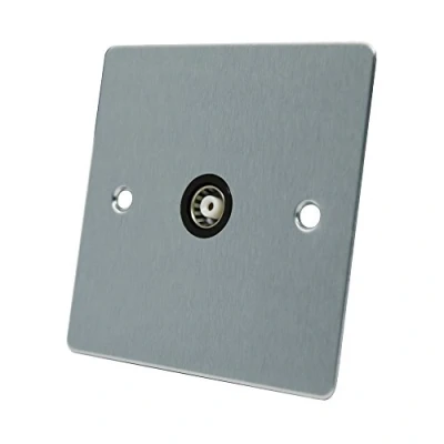 Image of AET FSC1GTVBL Satin Chrome Flat TV Black Insert 1 Gang Aerial Coaxial Female Socket, 240 V