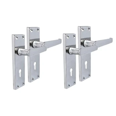 Image of Victorian Lock Straight Polished Chrome Door Handles Internal Latch Handle Sets,3 Lever Mortice Sash Lock, Silver for Doors (2 Pair of Handles)