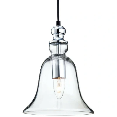 Image of Omar 1 Light Dome Ceiling Pendant Chrome, Clear Glass, E27