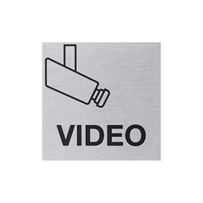Image of Metafranc 507130 Adhesive Sign &quot;Video&quot; 80 x mm Aluminium in Modern Stainless Steel Look Self Back/Signage/Information Sign/Video Surveillance