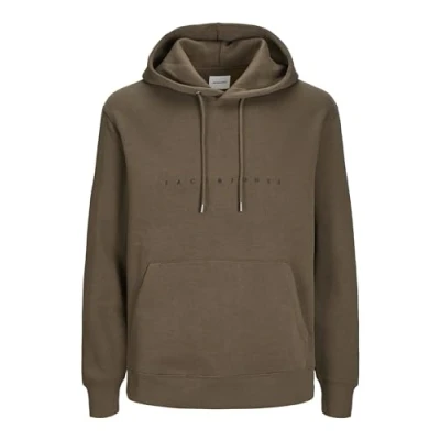 Image of JACK &amp; JONES Mens Jjestar Jj Noos Hooded Sweatshirt, Brown, M UK