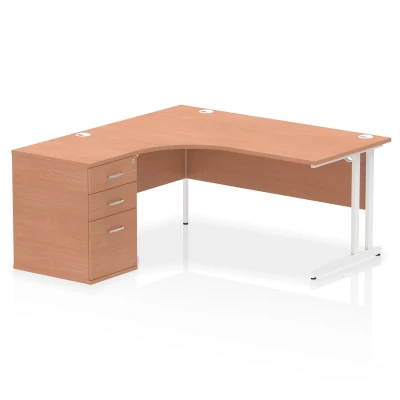 Image of Impulse 1600 Left Crescent Desk Beech Cantilever Leg + High Ped