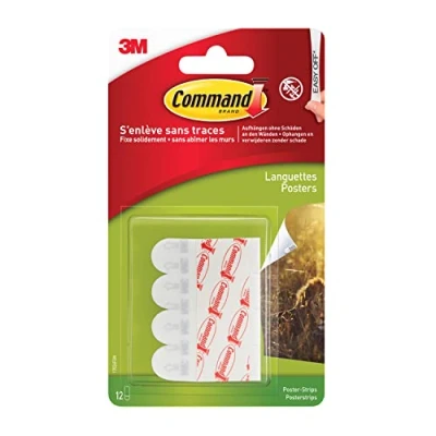 Image of Command Poster Strips, Pack of 12 Adhesive White Damage Free Hanging