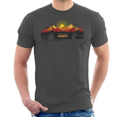 Image of Volkswagen Camper Mountain Sunrise Men&#039;s T Shirt Charcoal