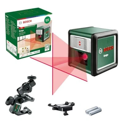 Image of Bosch Home and Garden Cross line Laser Quigo with Universal clamp MM 2, Easy Precise Alignment Flexible Positioning of The Tool Thanks to clamp, in Cardboard Box