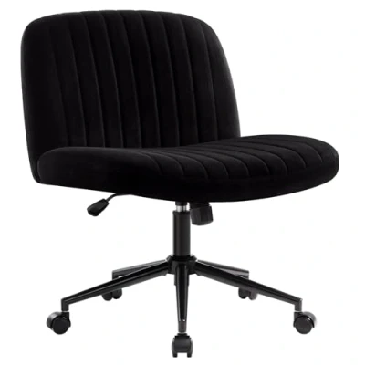 Image of IWMH Armless Office Chair, Desk chair with Wheels,Ergonomic Criss Cross Legged Fabric Padded,Height Adjustable Wide Seat Computer Chair,Mid Back Swivel Vanity for Home Office(Black)