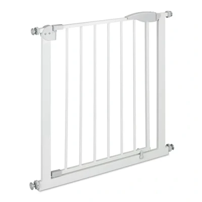 Image of Relaxdays Extendable Stair Gate, Opening Width 76 82 cm, Wall Mounted, for Children &amp; Pets, Door Safety Mesh, White, Steel, 70 cm