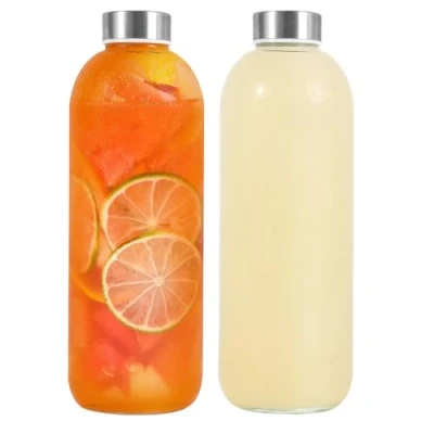 Image of LIMILI Glass Bottles with Lids, 2 Pack 1000ML Stainless Steel Water Lids Leak Proof Reusable Drinking for Hot Cold Drinks Work Gym Home