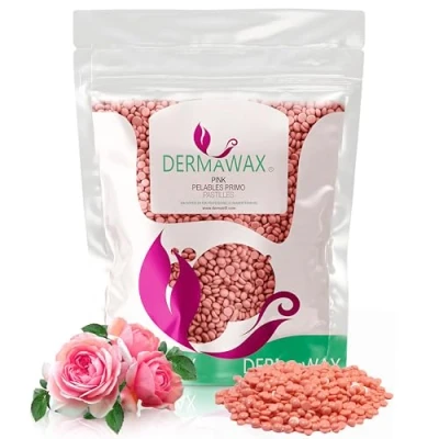 Image of Dermawax Pink Rose Titanium Film Wax Premium Hot Beads for Depilation Full Body Hair Removal Stripless Waxing Arm Legs Back Armpits Face Eyebrow Intimate Bikini Brazilian (1, Kilograms)
