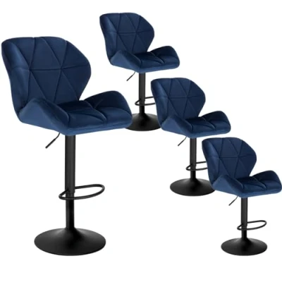 Image of WOLTU Bar Stools Blue Chairs Breakfast High Dining for Kitchen Island Counter Set of 4 pcs Velvet Exterior/Adjustable Swivel Gas Lift/Steel Footrest &amp; Base in Black BH139bl UK