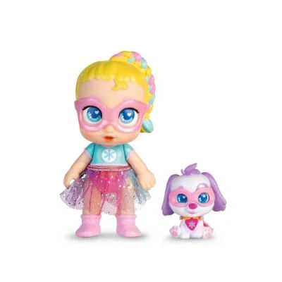 Image of Super Cute Mini Glitzy Cool doll with Puppy Regi &amp; Snowball, 12cm articulated puppy, superhero outfits accessories, suitable for ages 4 years and older