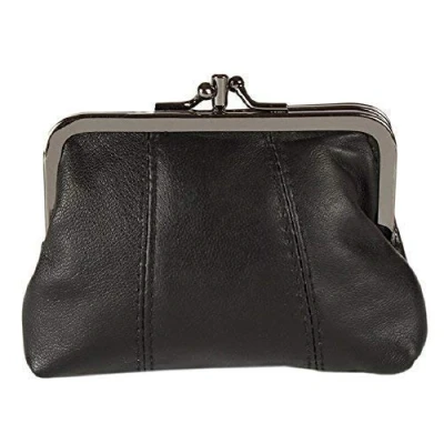 Image of Lorenz Medium Leather Triple Framed Coin Purse Black