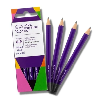Image of Love Writing Co. Pencils for Children Age 6, 7, 8, 9 Kids Ergonomic Design, Comfortable Helps Skills, Proper Pencil Grip, Fine Motor Skills 5 Pack